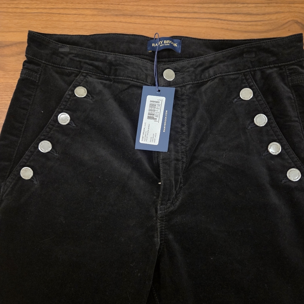 Ramy Brook Black Velvet Skinny Jeans with Sailor Button Detail - Picture 7 of 7
